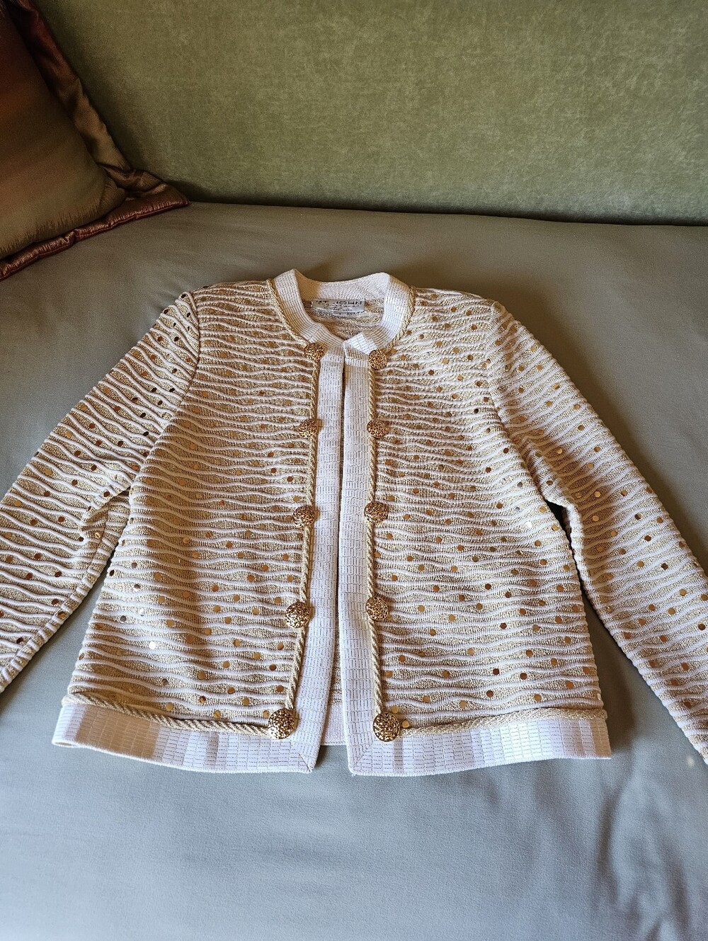 ST John Cream & Gold Embellished Knit Jacket